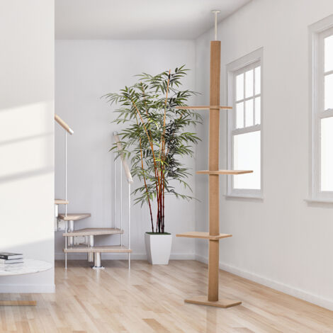 Albero Tiragraffi per Gatti a 4 Livelli, Tiragraffi per Gatti con Altezza Regolabile, 43x27x228-260cm, Marrone
