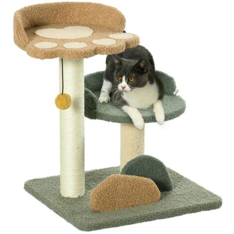 ALBERO TIRAGRAFFI PER GATTI CON 2 LETTINI. PALLINA E RIVESTIMENTO IN VELLUTO. 43X39X52CM
