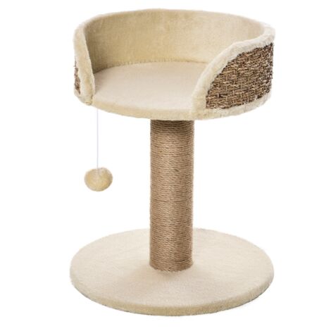 Albero Tiragraffi per Gatti con Lettino 40x40x49 cm Palo in Juta e Pallina Appesa Beige