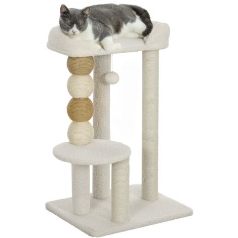Albero Tiragraffi per Gatti con Lettino 48,5x40x76 cm in Peluche e Iuta Beige