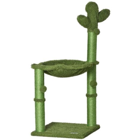 ALBERO TIRAGRAFFI PER GATTI FINO 4.5KG A FORMA DI CACTUS CON PALLINE E AMACA. 40X40X96CM - VERDE