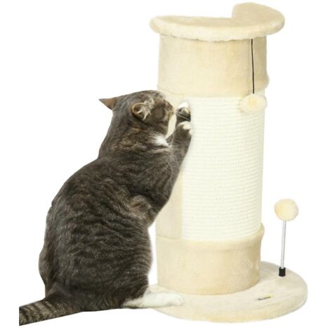 ALBERO TIRAGRAFFI PER GATTI FINO 5KG CON 2 PALLINE IN SISAL E PELUCHE. 34X25.5X58CM. BEIGE