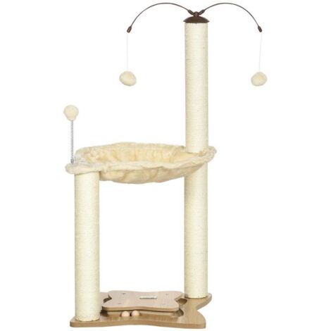 ALBERO TIRAGRAFFI PER GATTI MAX 5KG CON AMACA. PALLINE DA GIOCO E PALI IN SISAL. 53.5X53.5X90 CM. BEIGE