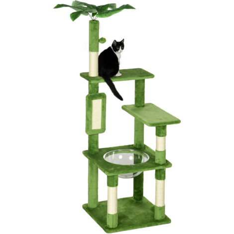 Albero Tiragraffi per Gatti Multilivello 49x49x142 cm con Amaca in Peluche e Sisal Verde