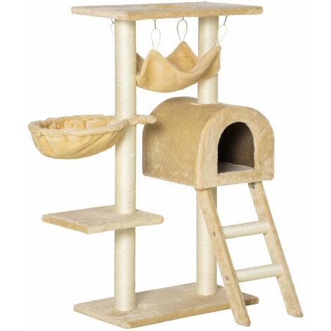 Albero Tiragraffi per Gatti Multilivello 55×30×100 cm Corde in Sisal Naturale Beige