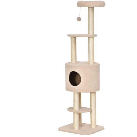 ALBERO TIRAGRAFFI ROBUSTO PER GATTI CON CUCCIA E CORDA SISAL BEIGE