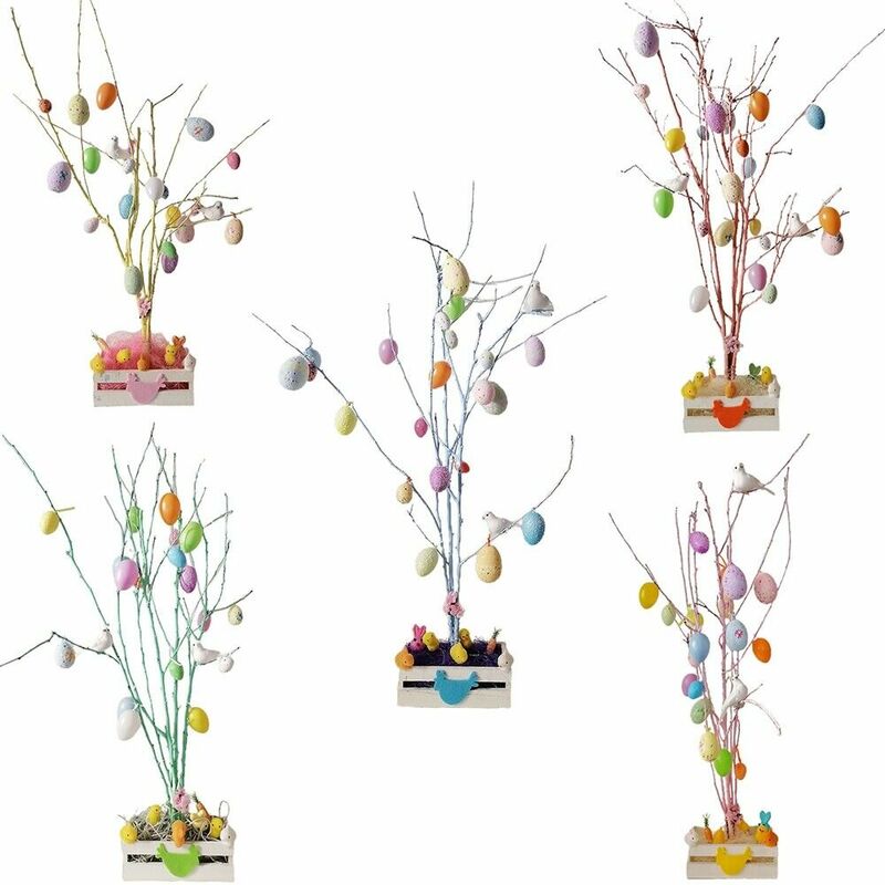 Image of Albero uova di Pasqua con addobbi pasquali coniglio pulcino colomba ramo decoro per casa ornamenti vetrina negozio - colorigenerali: azzurro