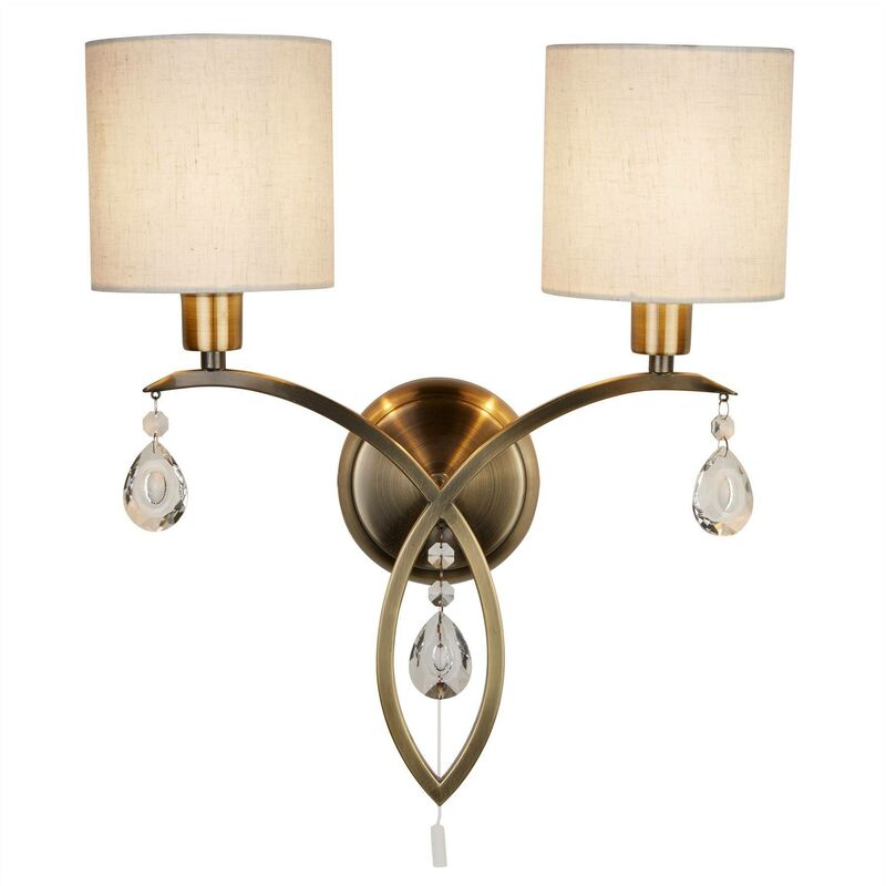 Searchlight Lighting - Searchlight Alberto - 2 Light Indoor Wall Light Antique Brass with Crystals And Shades, E14