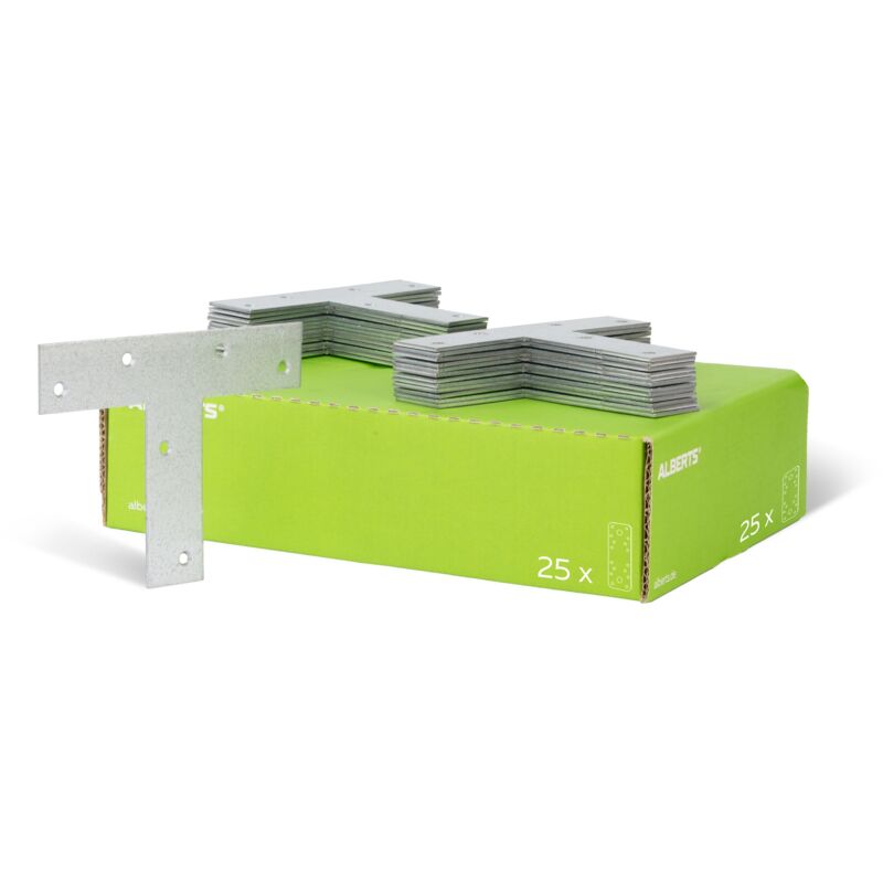 848194 Platine d'assemblage, en forme de t, galvanisée Sendzimir, 140 x 110 x 30 mm, Set de 25 pièces - Alberts