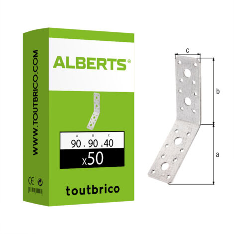Alberts 848354 Équerre d'assemblage, coudée à 135°, galvanisée Sendzimir, 90 x 90 x 40 mm, Set de 50 pièces