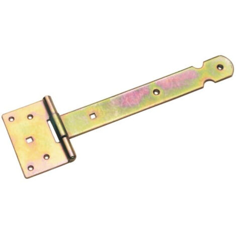 ALBERTS - Penture droite - Longueur de la lame : 60 cm - Largeur de la lame : 40 mm - Épaisseur de l’axe de pivot : 7 mm - Acier zingué jaune - Réf 802294 - Charnière en croix robuste - Bout festonné 