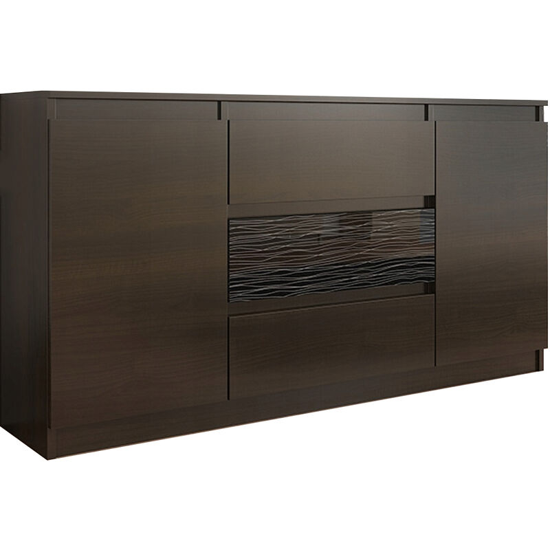 ALBI 1W - Commode contemporaine meuble rangement buffet chambre/salon/bureau - 140x40x76 - 3 tiroirs & 2 portes - Fronts Laqués - Wenge/Noir