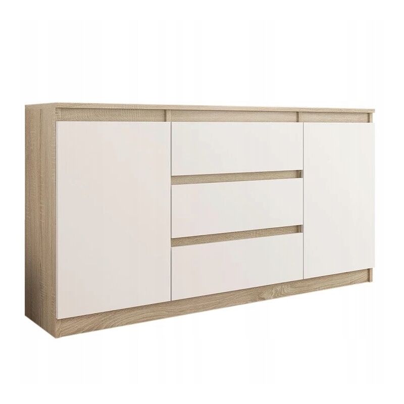 Hucoco - ALBI - Cómodo escandinava 140x40x76 cm - Mueble de almacenaje para dormitorio / salón / despacho Vestidor - 3 cajones + 2 puertas - Aparador