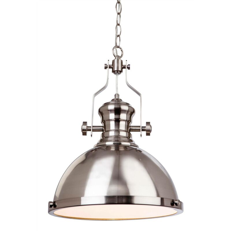 Albion - 1 Light Dome Ceiling Pendant Brushed Steel, E27 - Firstlight