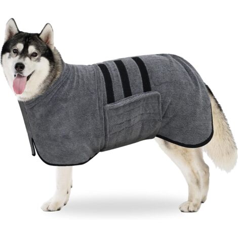 Albornoz de microfibra, toalla extra absorbente y de secado rápido con velcro y banda retráctil ajustable, para perros grandes, medianos y pequeños (Gris, XXL)