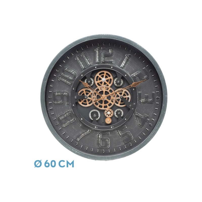 Horloge murale albox noire 60x60x7 cm avec engrenages avec mouvement
