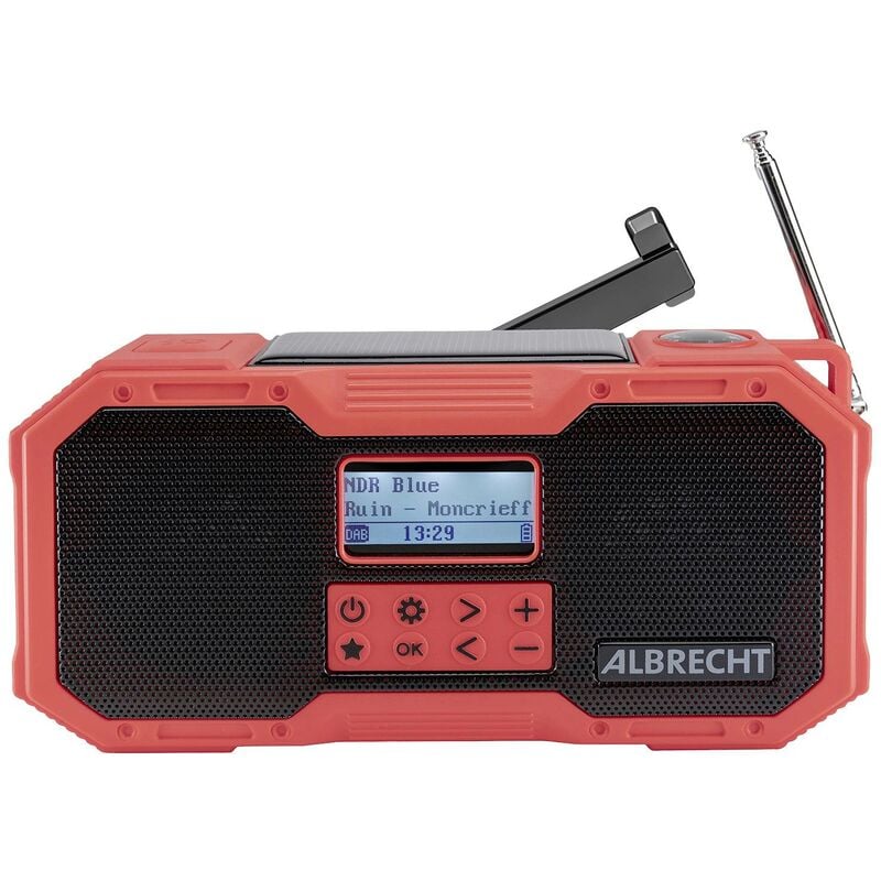Albrecht - dr 112 Radio d'extérieur dab+, fm radio d'urgence, usb, Bluetooth fonction de charge de la batterie, manivelle, panneau solaire, protégé c