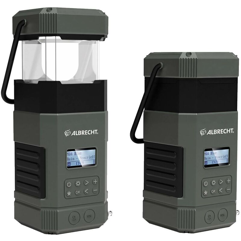 Albrecht - l-poev 160KA-SG Radio d'extérieur dab+, fm radio d'urgence, usb, Bluetooth avec lanterne, manivelle, fonction de charge de la batterie,