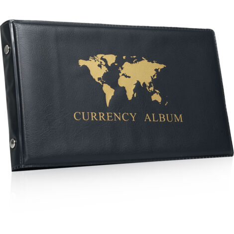 Album collection billets 40 pochettes, 20 feuilles pour dollars, couverture PU rigide. Pages recto-verso pour cartes/timbres.