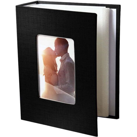 Album Photo à Poches 4 x 6 Pouces avec Couverture Lin Noir, 50 Pages 100 Poches pour Mariage, Voyage et Famille