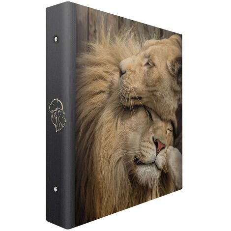 Album photo pochettes à anneaux Félins - 80 pages - 400 photos - 11,5x15cm - Marron -  Lion et Lionne - Fabriqué en France