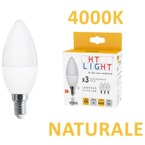 Alca power c37 5w 220v 400lm 4000k e14 lampada mini oliva a led box da 3pz