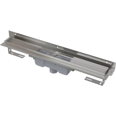 Alcadrain APZ1004 FlexibleDuschrinne mit Rand für den perforierten Rost und mit einstellbarem Kragen zur Wand, Abfluss senkrecht 1050 mm