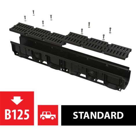 Alcadrain caniveau de drainage 100 mm avec rebord en plastique et grille en composite B125
