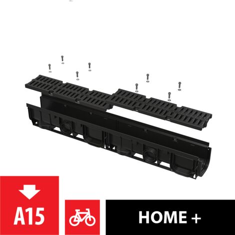 Alcadrain caniveau de drainage de 100 mm avec rebord en plastique et grille en plastique, profilé en C, A15