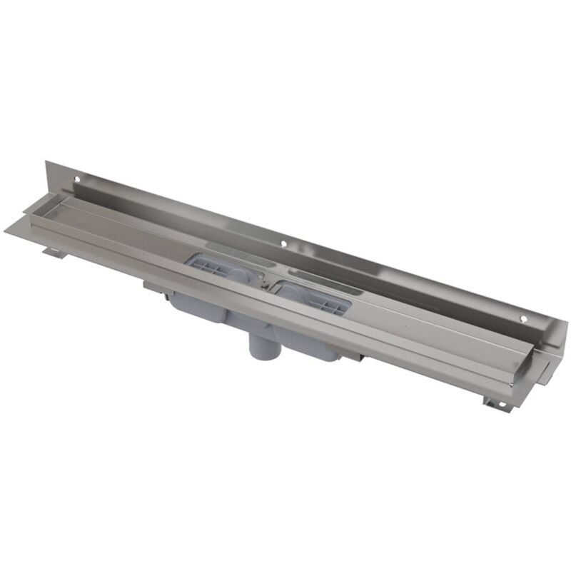 Alcadrain - Système de drainage - Douchegoten - Caniveau de douche Flexible Low 115 cm, avec collier ajustable au mur, évacuation verticale, inox