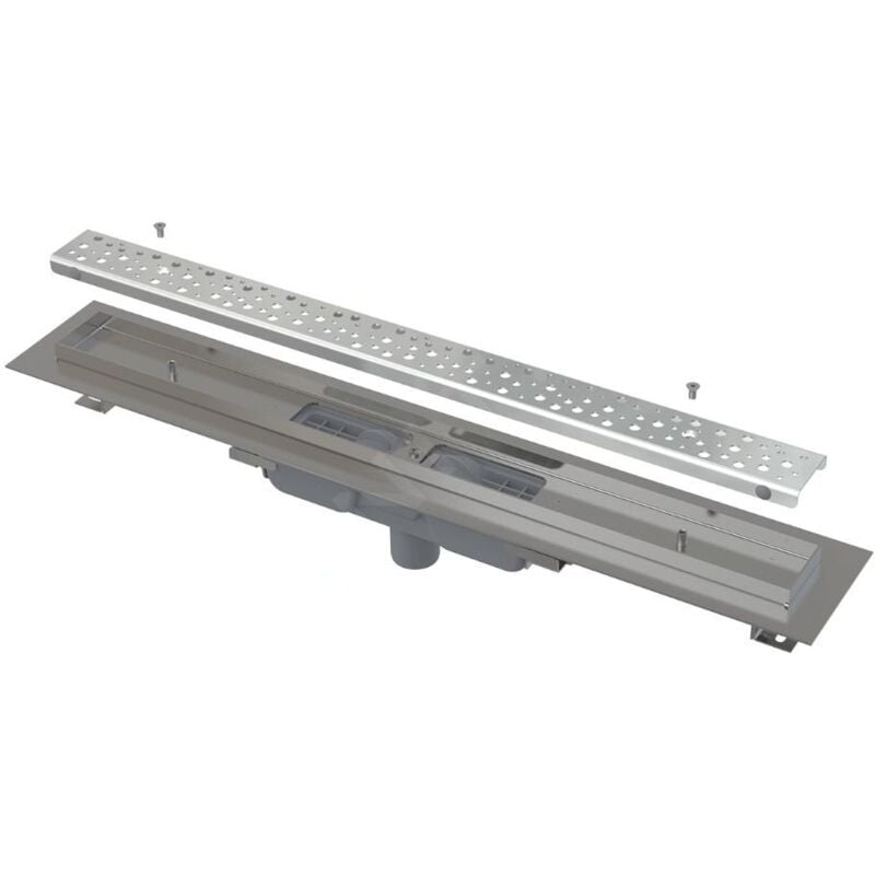 Douchegoten - Receveur de douche Antivandal Low 650 mm, avec grille, écoulement vertical, acier inoxydable brillant - Alcadrain