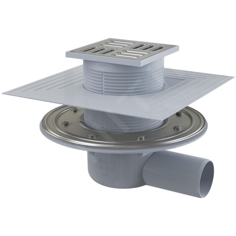 Alcaplast - Alcadrain Douchegoten - Siphon de sol, côté 105x105 mm, diamètre 50 mm, 2ème niveau d'isolation, obturateur d'odeurs smart,