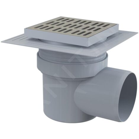 Alcadrain Douchegoten - Siphon de sol, côté 150x150 mm, diamètre 110 mm, 2ème niveau d'isolation, arrêt des odeurs d'eau, acier