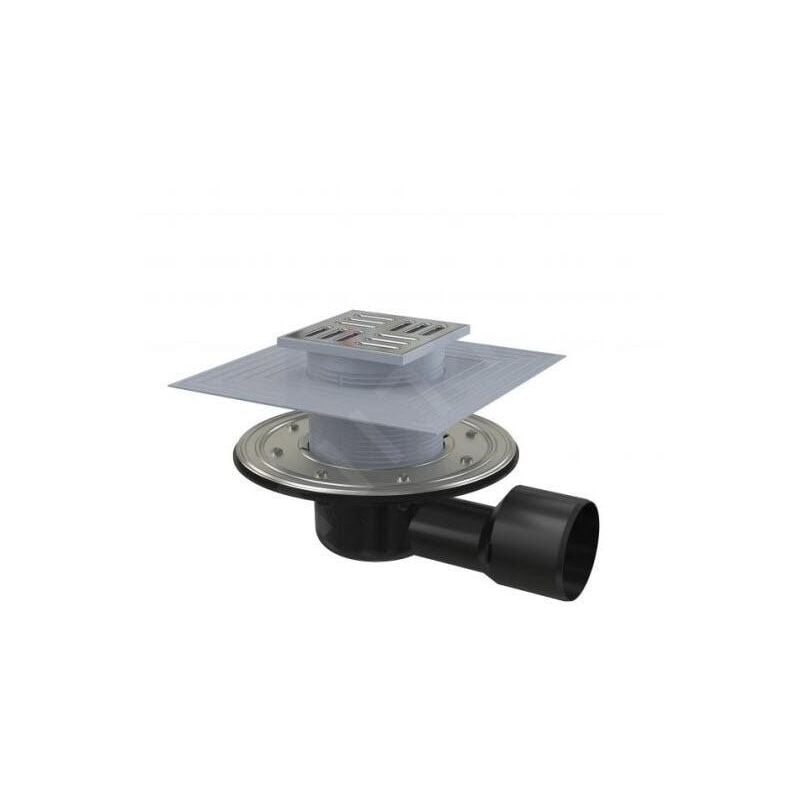 Alcadrain Douchegoten - Siphon de sol, latéral, 105x105mm, diamètre 50/75 mm, acier inoxydable/plastique APV3344