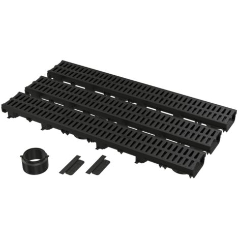 Alcadrain Garagenset Enwässeungsrinne mit Kunststoffrost in schwarz 3 Meter