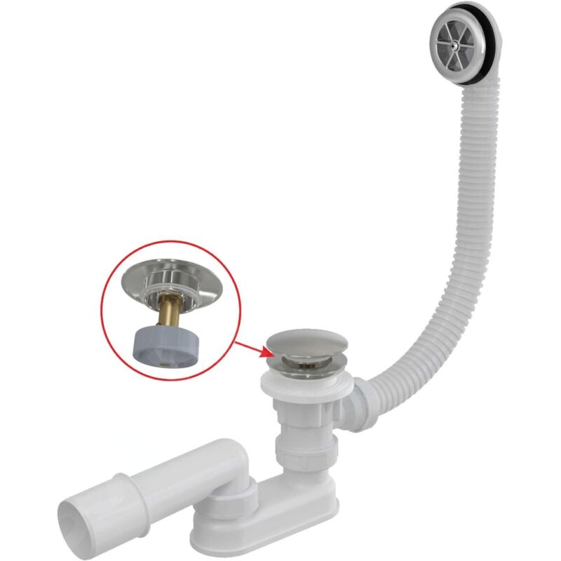 Garnitures de vidage - Kit de vidange et de trop-plein pour baignoire, longueur 80 cm, ClickClack, métal A505CKM-80 - Alcadrain