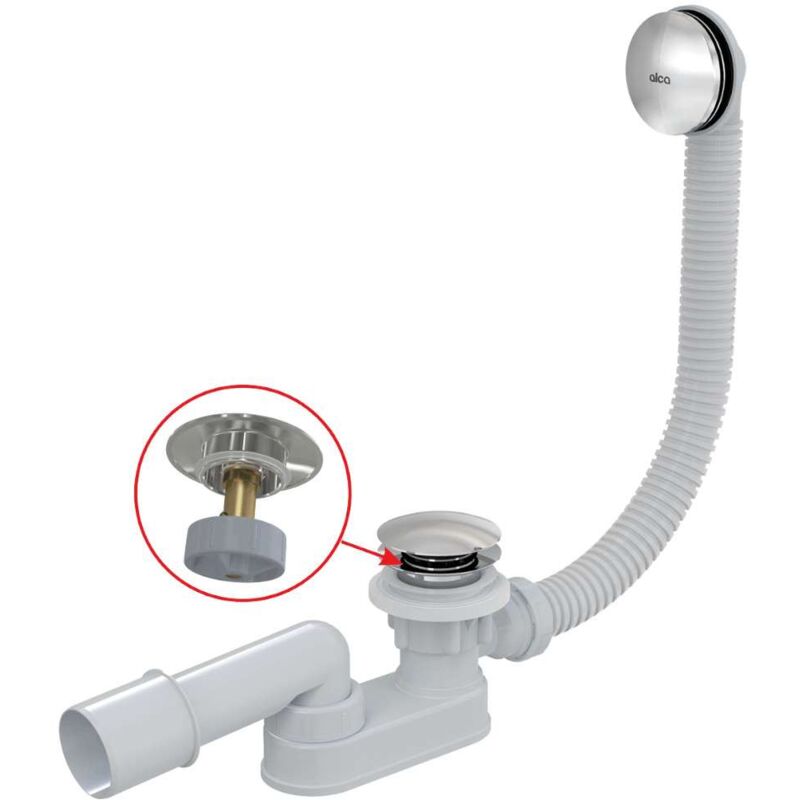 Garnitures de vidage - Kit vidange et trop-plein baignoire, longueur 1000 mm, Click-Clack, chromé A507CKM-100 - Alcadrain