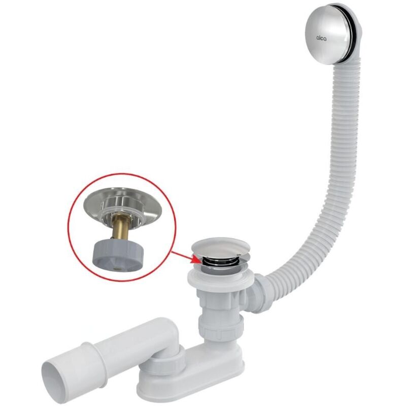 Garnitures de vidage - Kit vidange et trop-plein baignoire, longueur 570 mm, Click-Clack, chromé A504CKM - Alcadrain