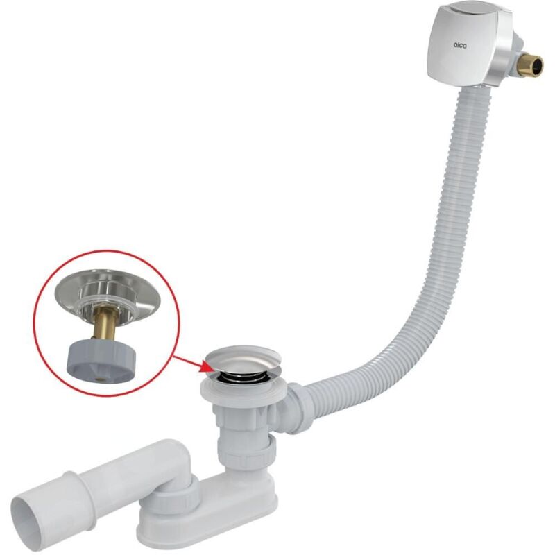 Garnitures de vidage - Kit vidange et trop-plein de baignoire avec remplissage, longueur 800 mm, Click-Clack, chromé A508CKM-80 - Alcadrain