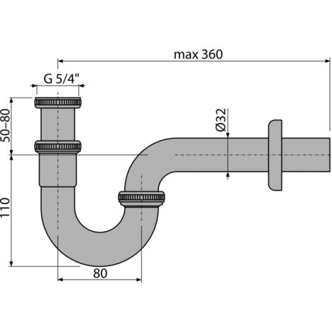 alcadrain Röhrengeruchverschluss „U“ für die Waschbecken DN32 mit einer Überwurfmutter 5/4", Metall
