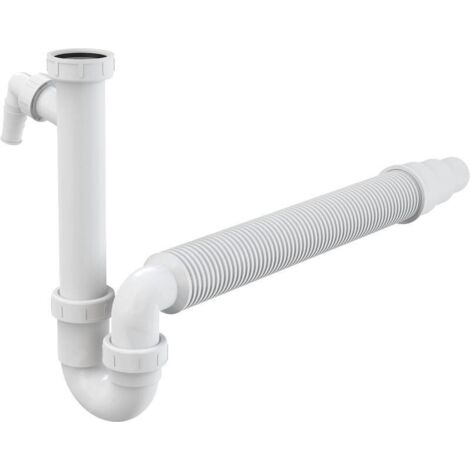 Alcadrain Siphons - Siphon de 50/40 mm de diamètre avec écrou de trop-plein et raccord, tuyau flexible A83-DN50/40