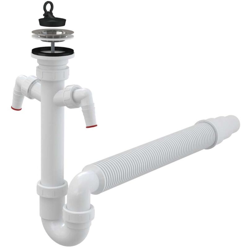 Siphons - Siphon d'évier, diamètre 70 mm, avec 2 raccords, avec flexible, plastique A840-DN50/40 - Alcadrain
