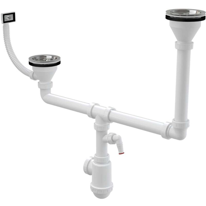 Siphons - Siphon pour deux éviers, diamètre 115 mm, à deux niveaux, avec raccord, en plastique A456P - Alcadrain