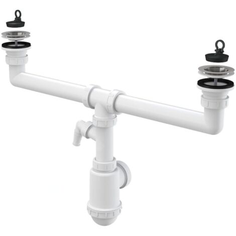 Alcadrain Siphons - Siphon pour évier double, diamètre 70 mm, avec raccord, plastique A449P-DN50/40