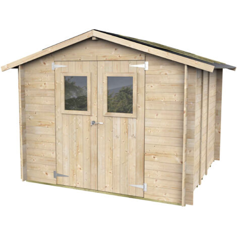 ALCE - Caseta de Jardín Bh19 Hobby 248x248 de Madera de abeto natural 19 mm con puerta doble con ventana, techo y suelo OSB3, montaje fácil, tratamiento autoclave, certificación PEFC