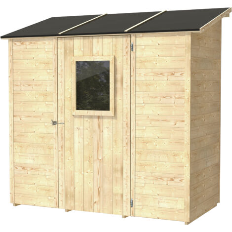 ALCE - Caseta de Jardín Vaniglia Addossata 207x102 de Madera de abeto natural 19 mm con puerta con ventana, techo y suelo machihembrado, montaje en kit, certificación PEFC