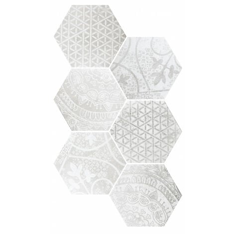ALCHIMIA ARS MIX1 - 26,6x23 CM - Patchwork Carrelage hexagonal à motifs - Blanc, Gris