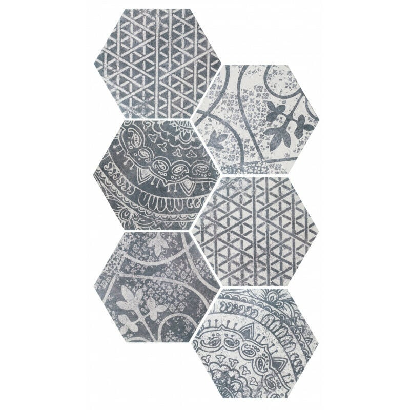 Carrelage sol / mur hexagonal motif patchwork 26,23 cm alchimia ars MIX2