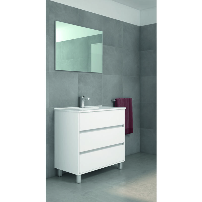 

Mueble de baño con Lavabo de Porcelana - con 3 Cajones - El Mueble va MONTADO - Modelo Alcoa (80 cms, Blanco Brillo)