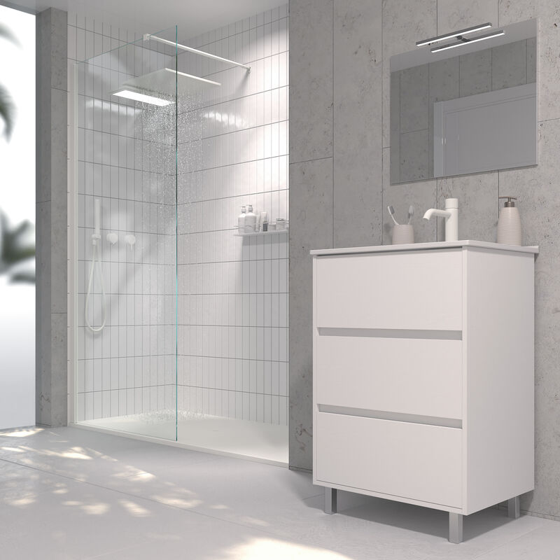 

Mueble de baño con Lavabo de Porcelana - con 3 Cajones - El Mueble va MONTADO - Modelo Alcoa (60 cms, Blanco)